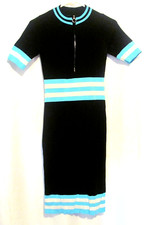 FASHION NOVA Midi Bodycon Dress, Size M, Black w/Blue & White