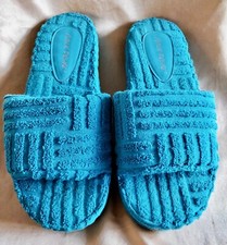 Luxury Sliders~Cushioned/Towelling ~ Turquoise/Teal~Secure Grip Soles ~UK 7 ~NEW