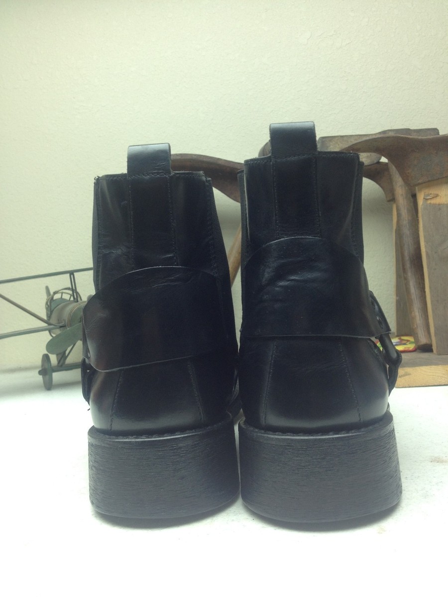 NATHA BLACK Leather Lavorazione Artigianna  MOTO HARNESS Ankle BOOTS (Men 12) NATHA STUDIO LAVORAZIONE ARTIGIANNA BLACK ENGINEER BEATLE  main image 4