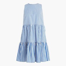 NWT J. Crew Womens Sleeveless Cotton Poplin Tiered Mini Dress Blue Stripe SZ 14