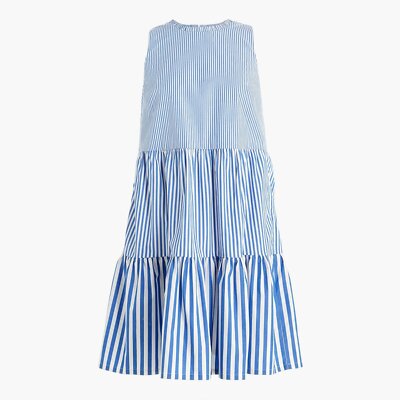 NWT J. Crew Womens Sleeveless Cotton Poplin Tiered Mini Dress Blue Stripe  SZ 14 | eBay