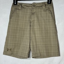 Under Armour performance boys tan plaid shorts size youth small