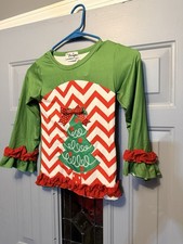SSB Designs Kids Christmas Tree Long Sleeve Dress/ Matching Pants Size 5-6T 