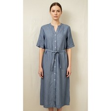 UNIQLO Blue Chambray Midi Shirt Dress Womens M Minimalist Clean Girl Sporty READ