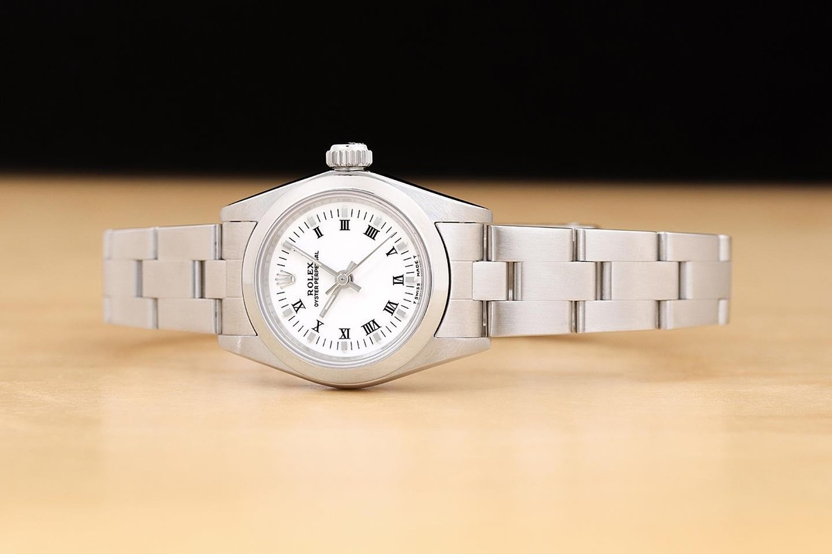 ROLEX LADIES OYSTER PERPETUAL 26MM 67180 WHITE ROMAN STAINLESS