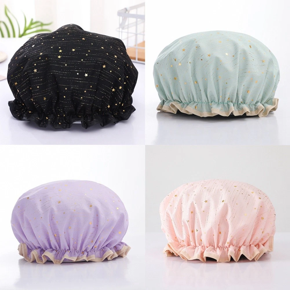 4 Pack Reusable Shower , Elastic Bathing Shower Hat Layers Bathing Hair 5553