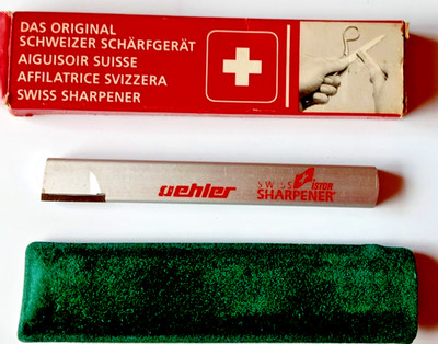 Swiss ISTOR Sharpener,SCHWEIZER Schärfgerät,Gr.ca.10x1x0,5cm,silberf.~NEU in OVP