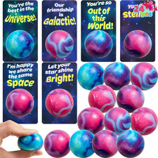 24 Valentine Galaxy Stress Balls with Cards Kids Classroom Party Favors Gifts