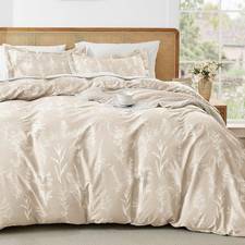Duvet Cover King Size, Reversible Floral Beige Duvet Cover Set with Zipper Closu