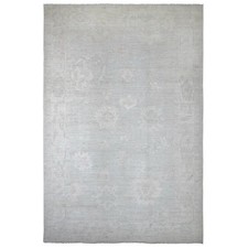 11'9"x18'6" Light Gray Angora Oushak Leaf Design Hand Knotted Wool XL Rug 22469