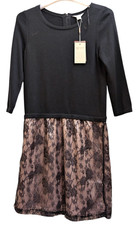 Monsoon Black 3/4 Sleeve jumper Dress w/ Lace Skirt Overlay Size 12 new