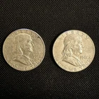 Two (2) Ben Franklin 90% SILVER Half Dollars,  1961