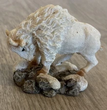 American Western Small White Buffalo Bison Baby Calf Figurine Sculpture