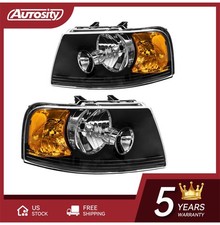 Headlight Assembly Fits 2003-2006 Ford Expedition Halogen Black Housing Set