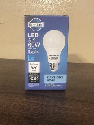 6 Pack-  EarthBulbs LED A19 60W Energy Star 820 Lumens Daylight 5000k Dimmable