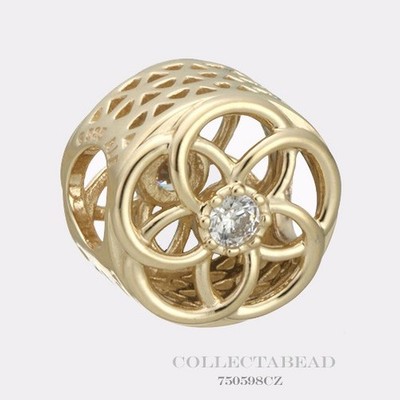 Original Pandora 14KT Gold Loving Bloom Durchbrochen CZ Charm 750598CZ
