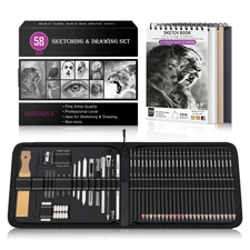58 PCS Drawing Kit Sketching Pencil Set,Sketch Pencils Art Supplies with 3-Co...