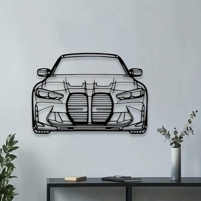 BMW M3 Frontansicht Metall Wandbild Auto Silhouette Modern Garage Dekor 40 x 27,9 cm
