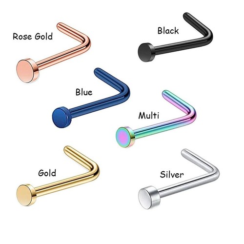 Nose Stud L-Shape Bone Piercing Jewellery 2mm Flat Disc Pin Hook Surgical Steel - Picture 14 of 16