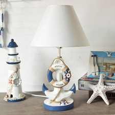 Sea Nautical Desk Light Ship Anchor Resin Fabric Table Lamp Navy Sailor Shade