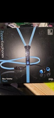 3PK   iHip Zipper Earphones Noise Isolation, Blue/Black, 3.5mm, 48in, 10mm