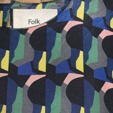 Folk Clothing BOLD PRINT Ruffle DRESS SIZE 1 (UK 8 or 10) 100% silk Shell