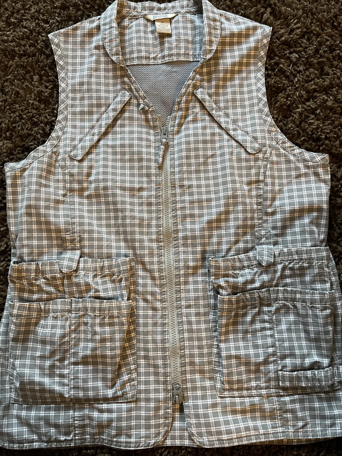 Duluth Trading Co Utility Vest Mens, Medium, Green Plaid, Nylon Pockets Outdoors