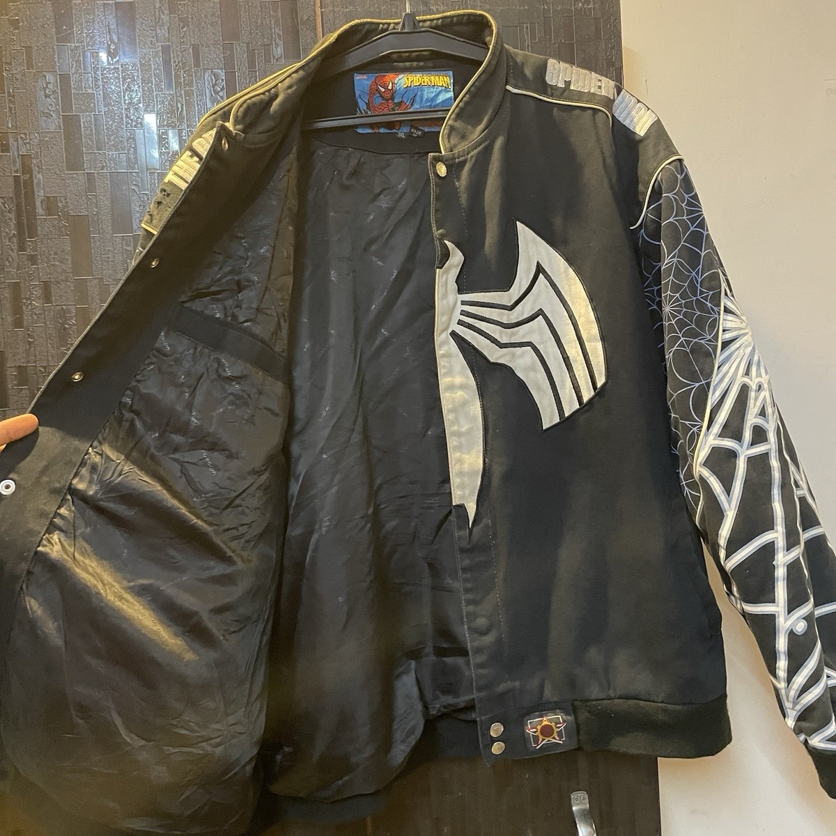 Vintage Jeff Hamilton Marvel Spider-Man Black Varsity Jacket Size