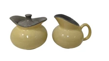Vintage Harkerware Golden Dawn CREAMER SUGAR Yellow Gray USA MID CENTURY MODERN 
