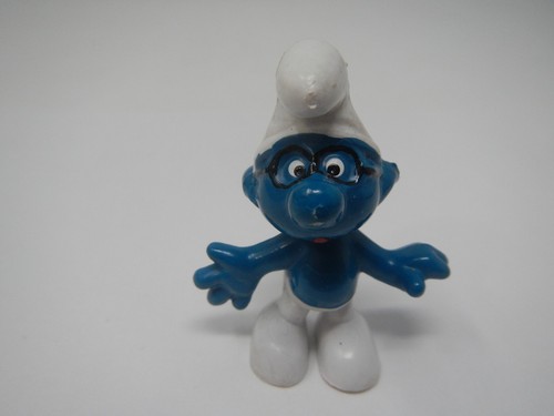 Vintage Schleich PVC Schlümpfe Brainy Schlumpf Schwarz Brille