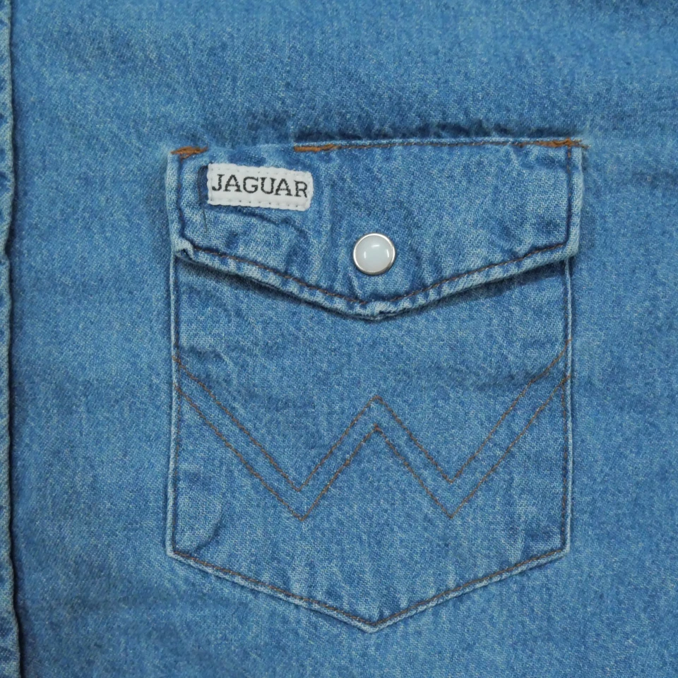 Camisa Jaguar De Colección Para Hombres XL Azul Denim Jean Perla Snap Western Años 90 Foto 2 de 4