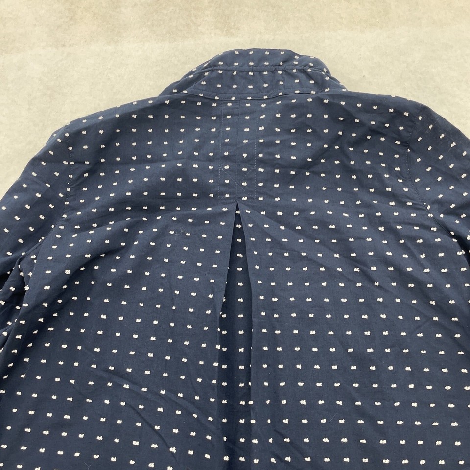 Appleseeds Shirt Womens Petites Medium Ruffle Neck Blue Embroidered