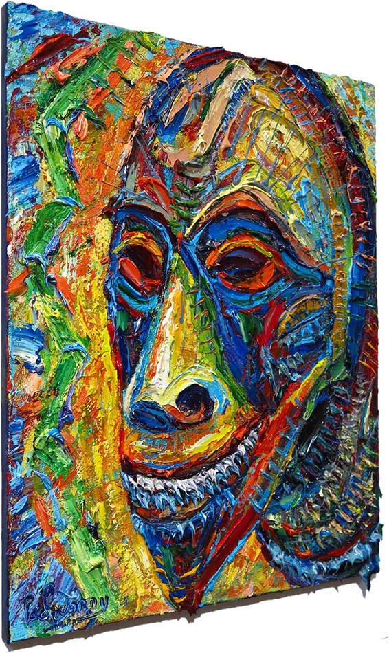 MASCARILLA AFRICANA AL ÓLEO█PINTURA REALISMO ARTE█FIRMADA VINTAGE ORIGINAL IMPRESIONISTA POP Foto 3 de 4