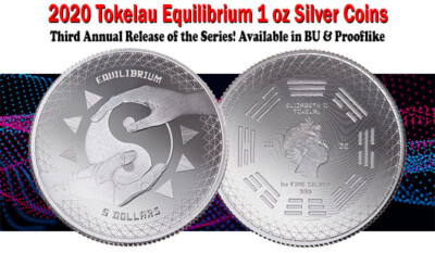 銀　2020 トケラウ 2020 Tokelau Equilibrium Silver Coin 1 oz .999 Fine Yin-Yang BU