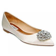 Badgley Mischka Women's Davis Embellished Ivory Satin Flats Size 6.5 MSRP 195 