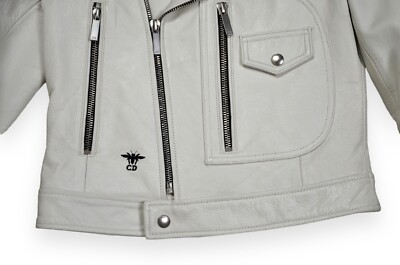 CHRISTIAN DIOR White Sheep Skin Leather Biker Jacket Italy Size L