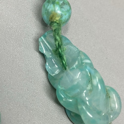 French Glass Bead Necklace Mint Green Lamp Work Hand Made Marble Collar VTG 16" - Picture 13 of 16