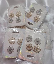 Princess Accessories 2 Pair Flower Stud Earrings Gold Silver Daisy Women Girls