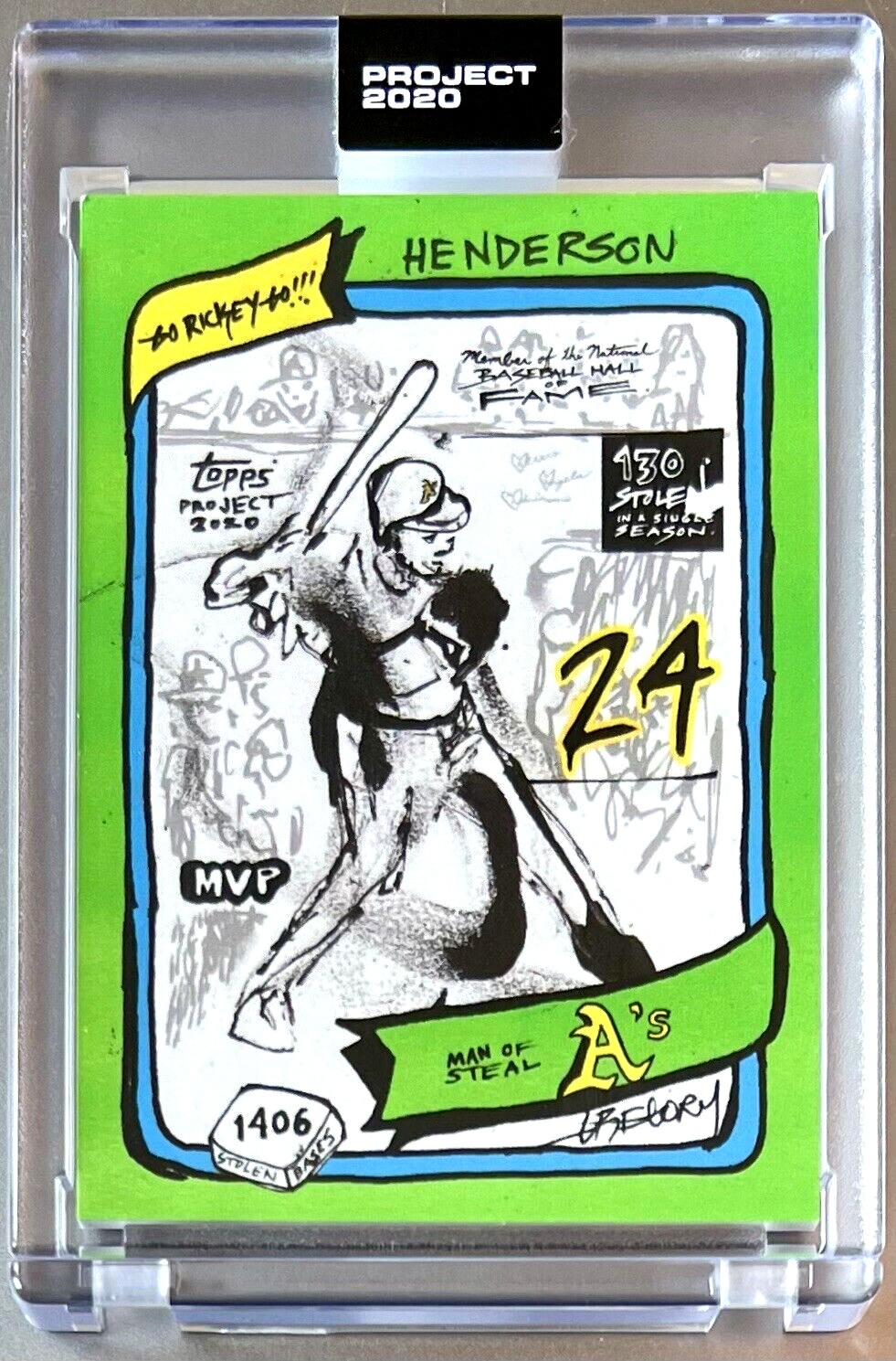 TOPPS PROJECT 2020 #206 RICKEY HENDERSON by GREGORY SIFF 1980 A's FREE SHIPPING