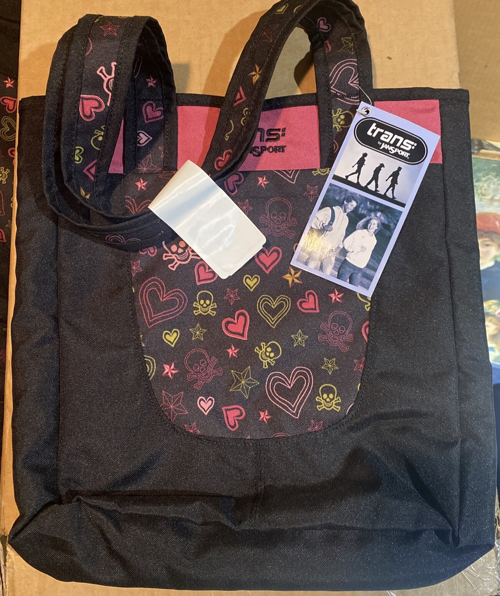 Trans By Jansport Black Tote Bag W/ Hearts & Skulls Black