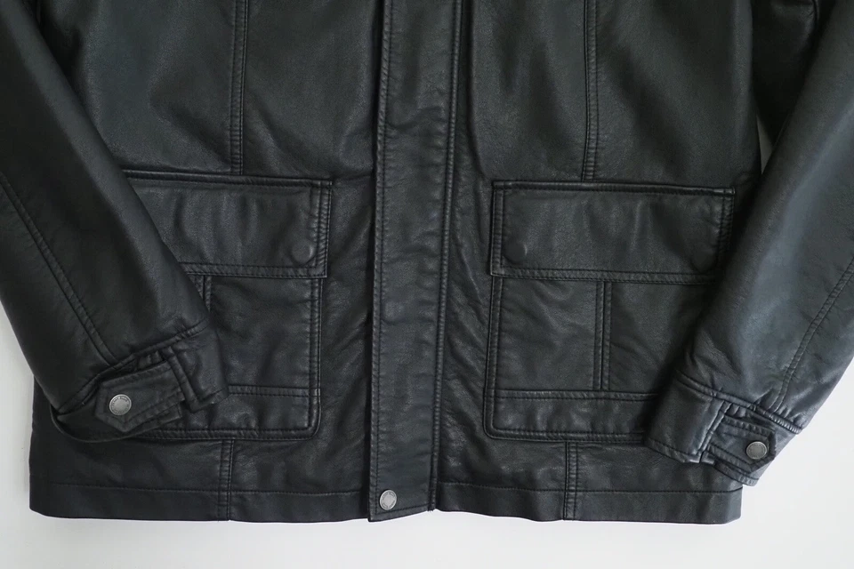 Perry Ellis Men’s faux leather jacket black size Large button pockets Lined - Image 4 of 4