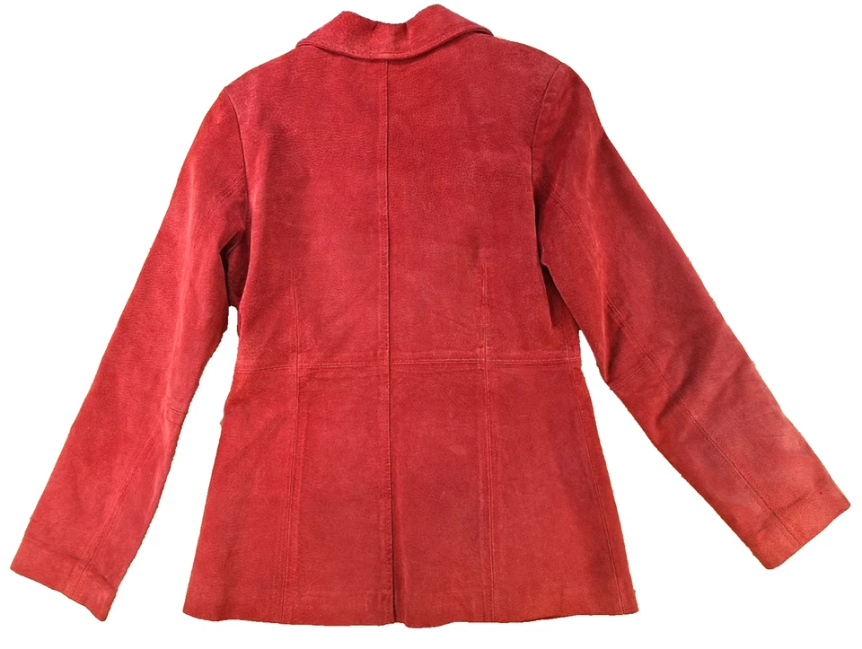 Chaqueta Blazer Mujer Wet Seal MEDIANA 100% Cuero Gamuza Y2K Rojo Ladrillo 4 Botones Foto 3 de 4