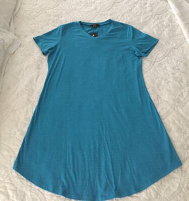 L & B Aqua Blue Turquoise V-Neck A-Line Short Sleeve Dress Medium Fits  10/12 NWT | eBay