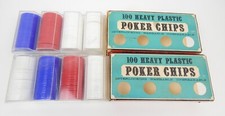 6C Pair 100 Poker Chips Sets Crisloid Heavy Plastic w/ Storage Cases Vintage
