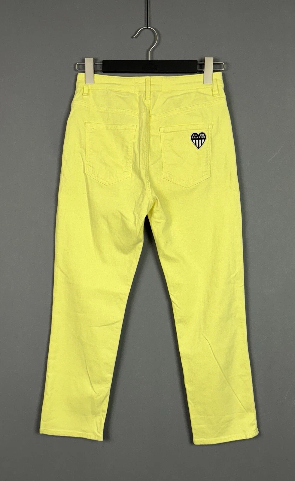 Pantalone donna LOVE MOSCHINO giallo ricamato cuore dritto taglia W 25