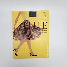 Vintage HUE Pantyhose Stockings Size 2 Control Top Sheer Floral Lace Black Tall