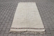 4x7 ft Handmade Vintage Turkish Kilim White Solid Bohemian Rug for Bedroom