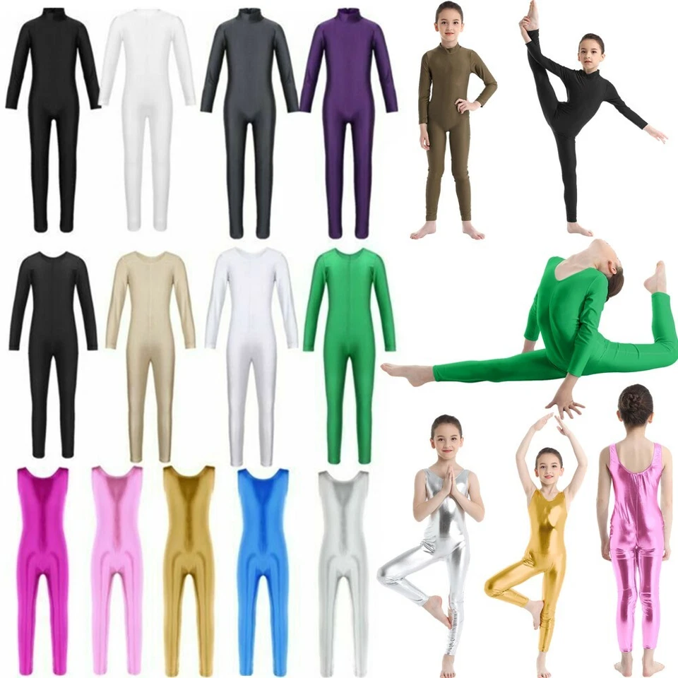 UK Kids Girls Long Sleeve Dance Gymnastics Leotards Catsuit Jumpsuit Sportswear - Image 3 of 4