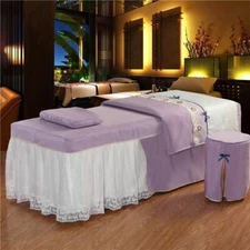 4X Soft Microfiber Massage Table Skirt Set Lace Valance Bed Cover with Face Hole