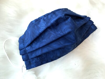 Blue Face Mask Cover HandMade Washable 100% Cotton Double Layer Filter Adults